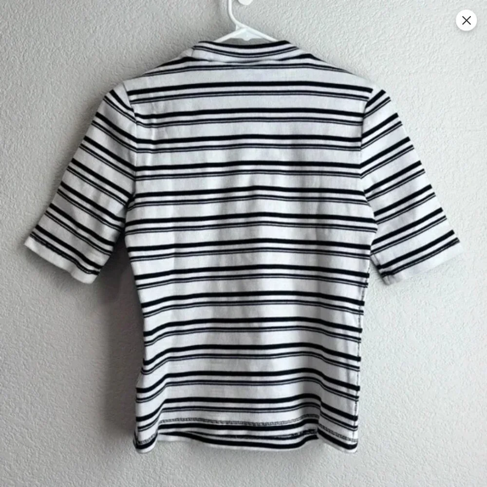 Maeve Anthropologie mock neck ribbed striped short sleeve top Small S - Picture 6 of 6